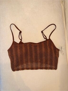 aerie Brown Crochet Bikini Crop Top and Bottoms